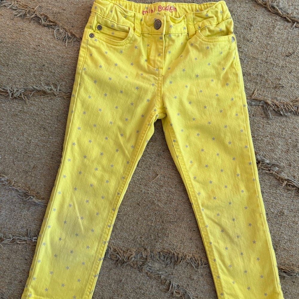 Mini Boden 7 Girls Yellow Jeans Silver Stars Denim adjustable waist